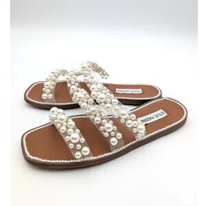 Steve Madden Taye Embellished Slide Sandals Women's Clear Size US9.5M EU40